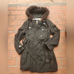 Women's Steve Madden Forrest green wool coat with hood. Size:large